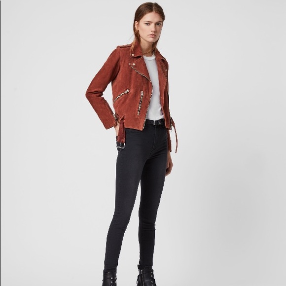 Balfern Suede Biker Jacket In Red - Picture 5 of 11
